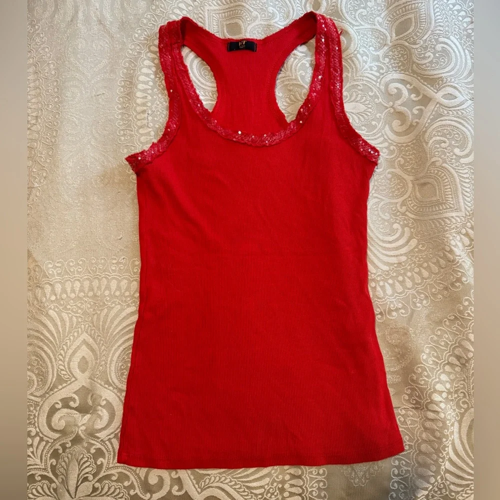 NT Red Racerback Ribbed Sequin Strap Tank Top - Picture 1 of 4